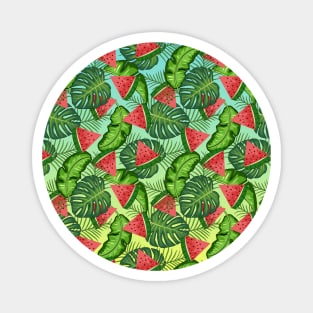 Watermelon And Tropical Leaves Pattern Magnet